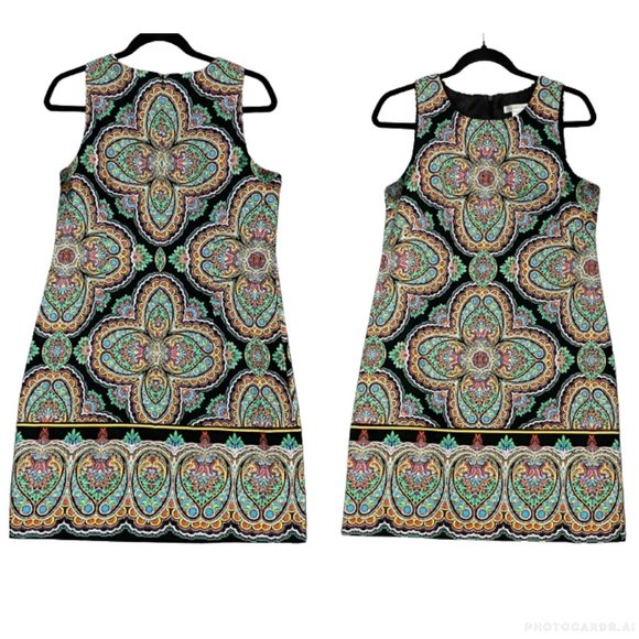 London Times Sleeveless Medallion Print Mini Shift Dress Size 8 - Picture 7 of 9